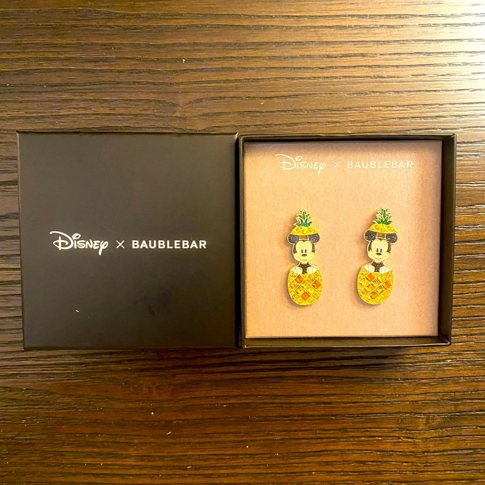NEW BaubleBar pineapple Mickey Mouse earrings